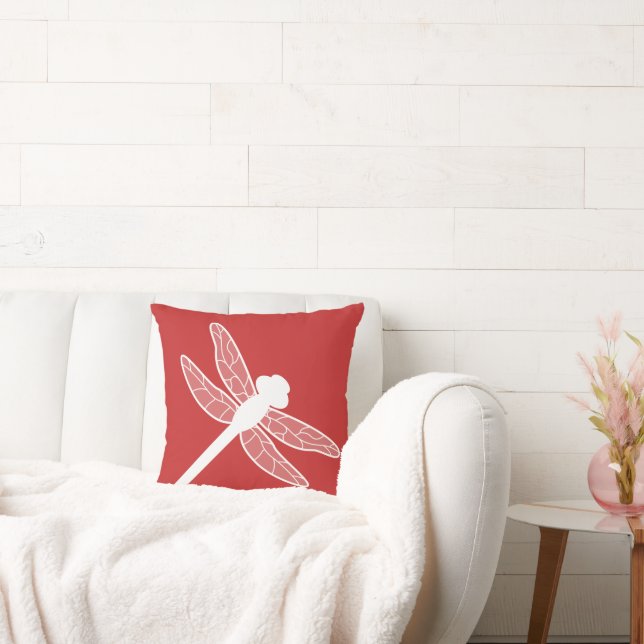 Coussin Impression de libellule rouge et blanche (Canapé)