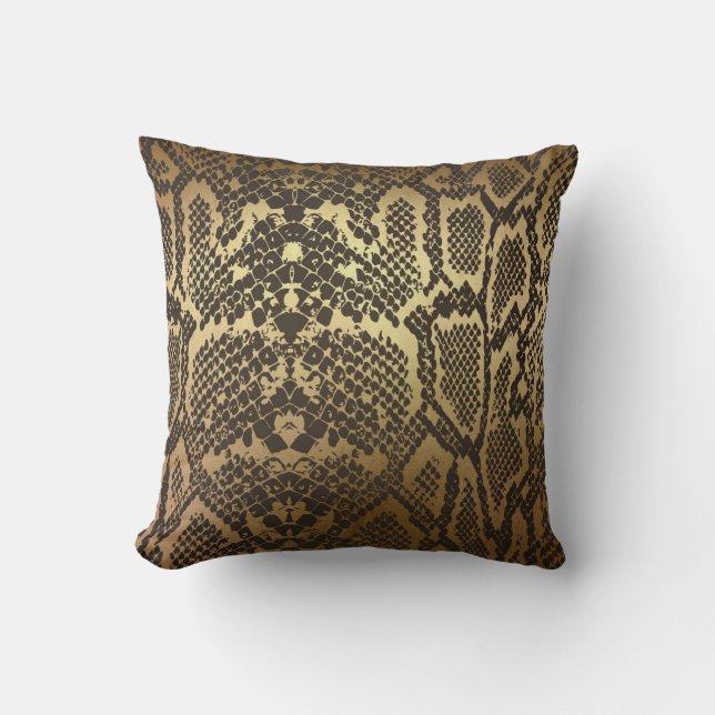 Coussin Impression de peau de serpent Moderne Glam Or (Recto)
