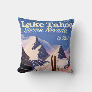 Coussin Impression de ski vintage du lac Tahoe sierra neva