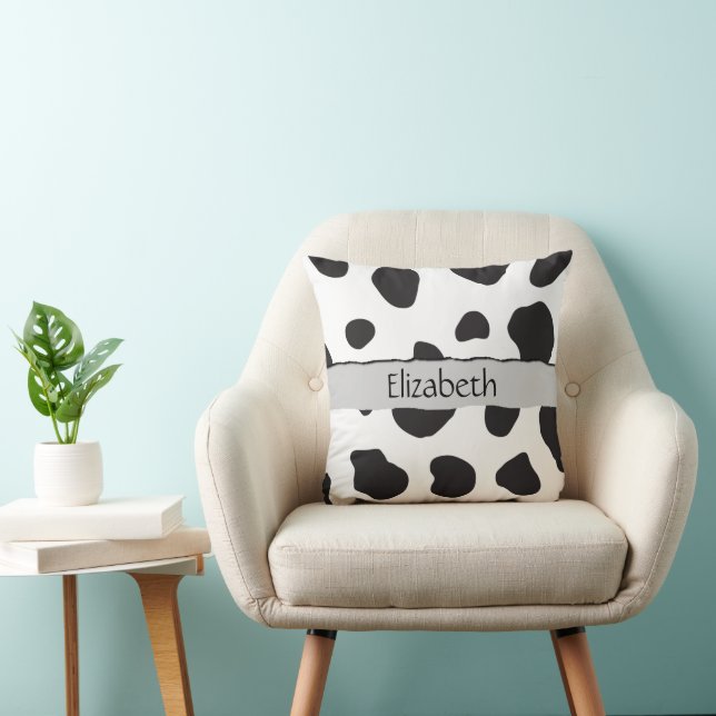 Coussin Impression De Vache, Spots De Vache, Noir Et Blanc (Chaise)
