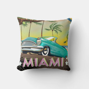 Coussin Impression de voyage rétro vintage Miami