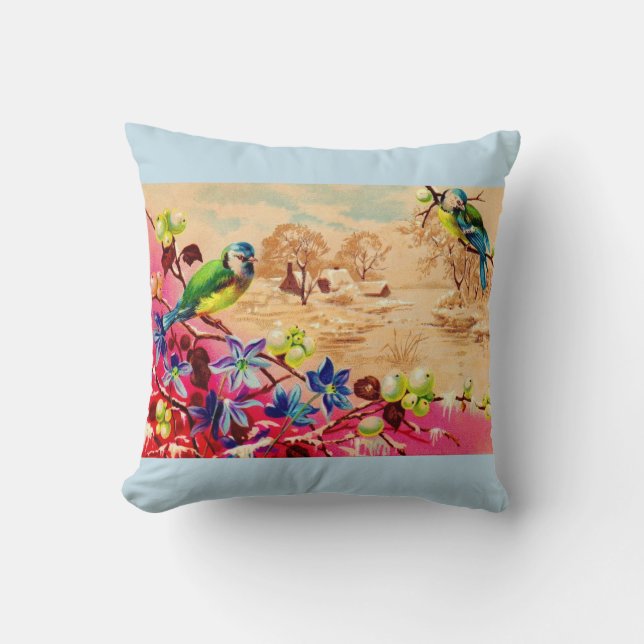 Coussin impression d'oiseaux et de baies (Recto)