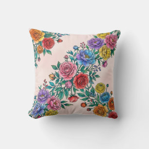 Coussin Impression d'oreiller floral bohème arc-en-ciel