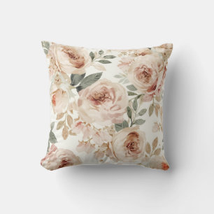 Coussin Impression florale aquarelle de roses roses botani