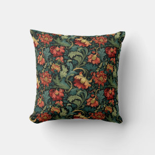 Coussin Impression florale rouge de William Morris