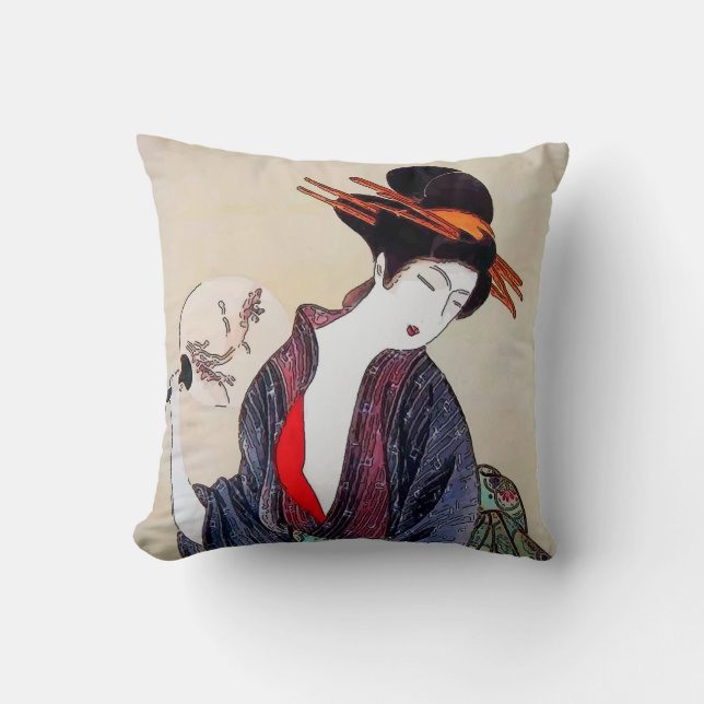 Coussin Impression japonaise, dame avec ventilateur (Recto)
