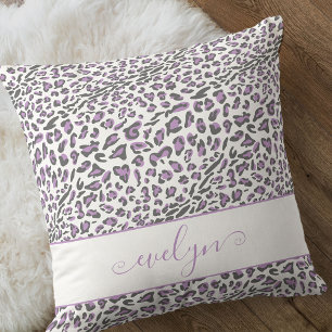 Coussin Impression léopard animal lilas gris blanc personn