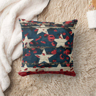 Coussin Impression léopard de drapeau américain rustique (