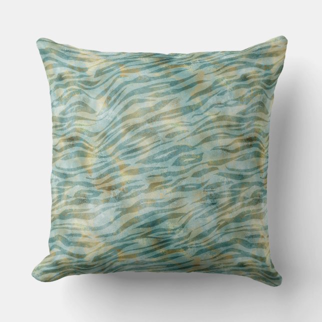 Coussin Impression turquoise Gold Zebra (Recto)