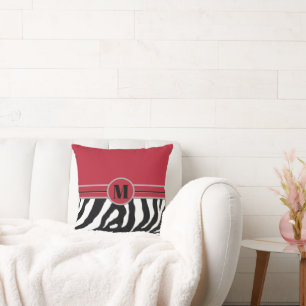 Coussin Impression Zebra avec Monogramme rouge