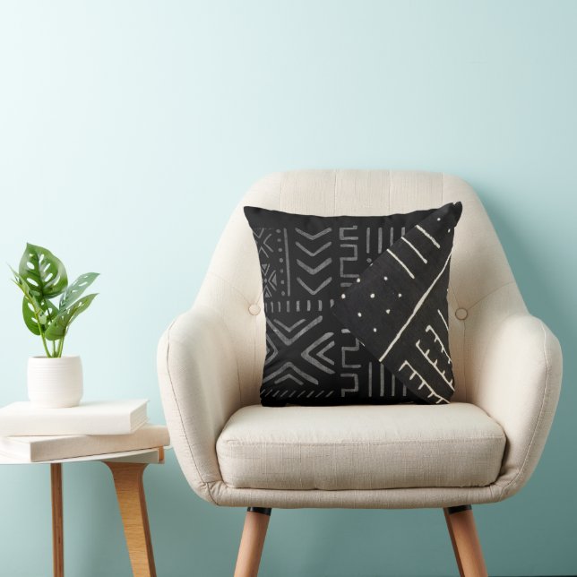 Coussin Imprimantes en tissu de boue géométrique nubienne (Chaise)