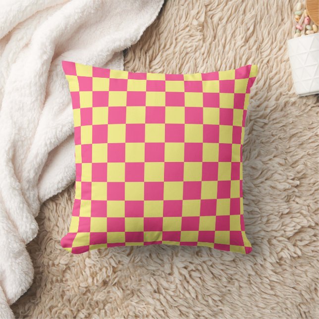Coussin Imprimé à carreaux rose et jaune (Couverture)