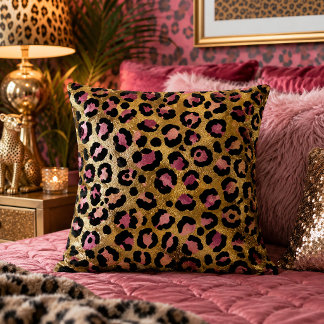Coussin Imprimé animalier léopard doré et rose