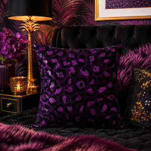 Coussin Imprimé animalier léopard métallisé violet foncé