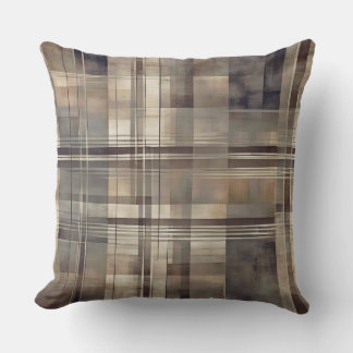 Coussin Imprimé carreaux rustique marron foncé gris chaud 