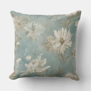 Coussin Imprimé floral aquarelle abstrait bleu vert beige