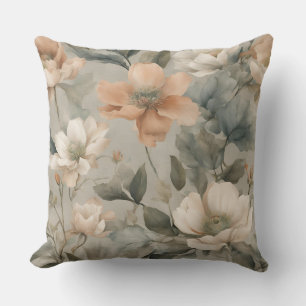 Coussin Imprimé floral de cottage vert sauge clair orange