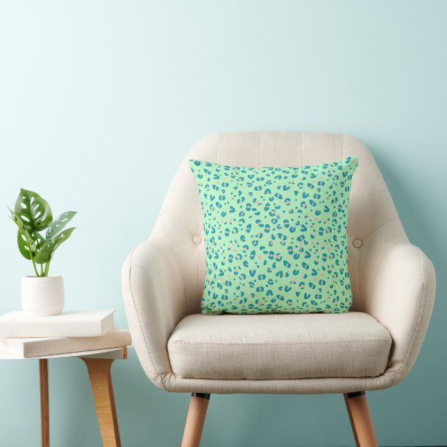 Coussin imprimé léopard guépard bleu et rose (Chaise)
