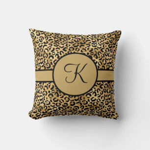 Coussin Imprimé léopard noir et or monogrammé