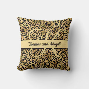 Coussin Imprimé léopard noir or Monogrammé Animal