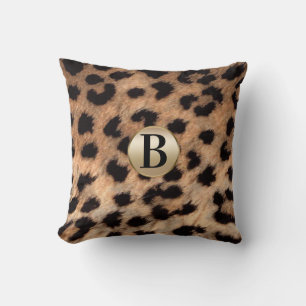 Coussin Imprimé monogramme léopard guépard paillettes or