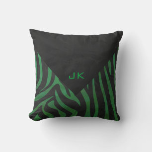 Coussin Imprimé noir et vert Monogramme Zèbre