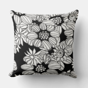 Coussin Imprimé tendance noir et blanc floral joyeux