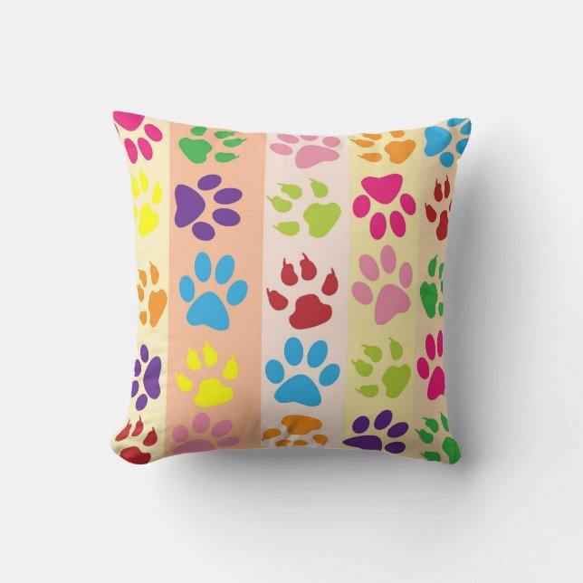 Coussin Imprimés de pattes colorés et ludiques motif rayé  (Recto)