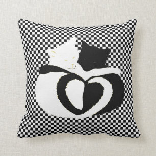 Coussin In Love Cats - noir blanc chats queue coeur en for