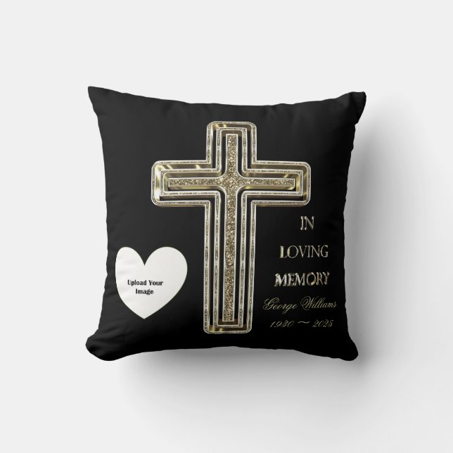 Coussin In Love Memory Typography Golden Cross Photo (Recto)