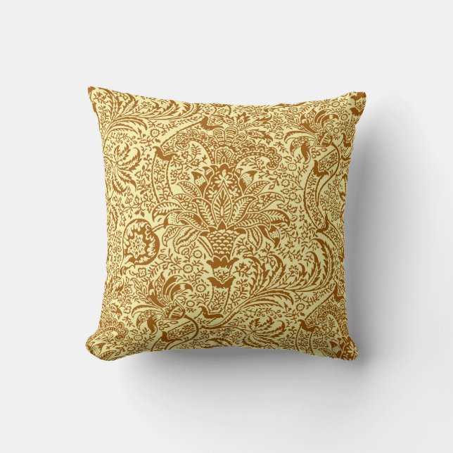 Coussin Indien de William Morris, jaune de moutarde et or (Recto)