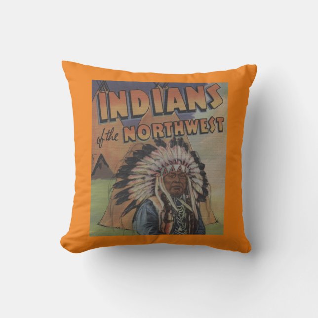 Coussin Indiens du nord-ouest - chef indien et Teepee (Recto)