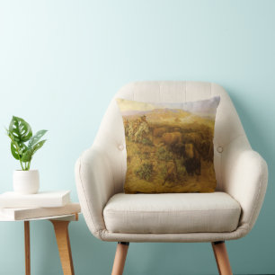 Coussin Indiens vintage, chasse aux buffles par CM Russell
