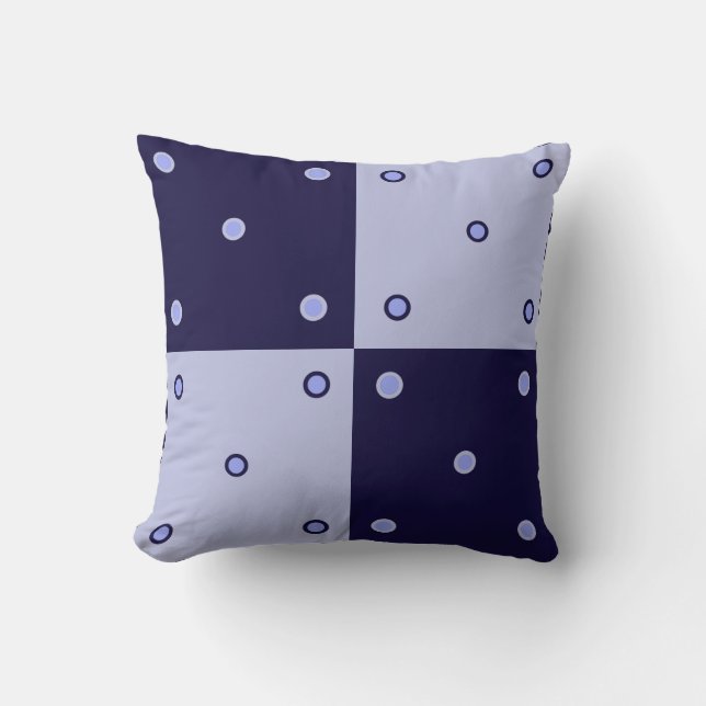 Coussin Indigo Blue et blues clair patchwork et cercles (Recto)