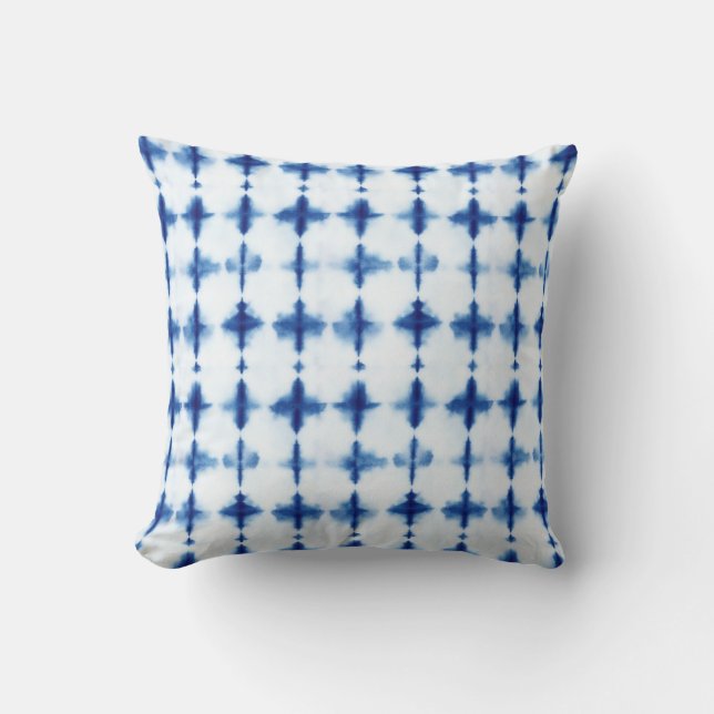 Coussin Indigo Blue Tie Dye Abstrait Shibori Motif (Recto)