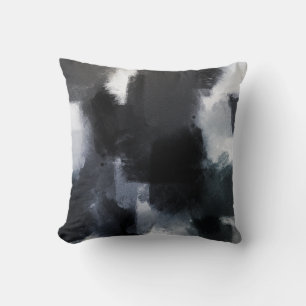 Coussin Indigo Grey Noir Moderne Abstrait Brushstrokes