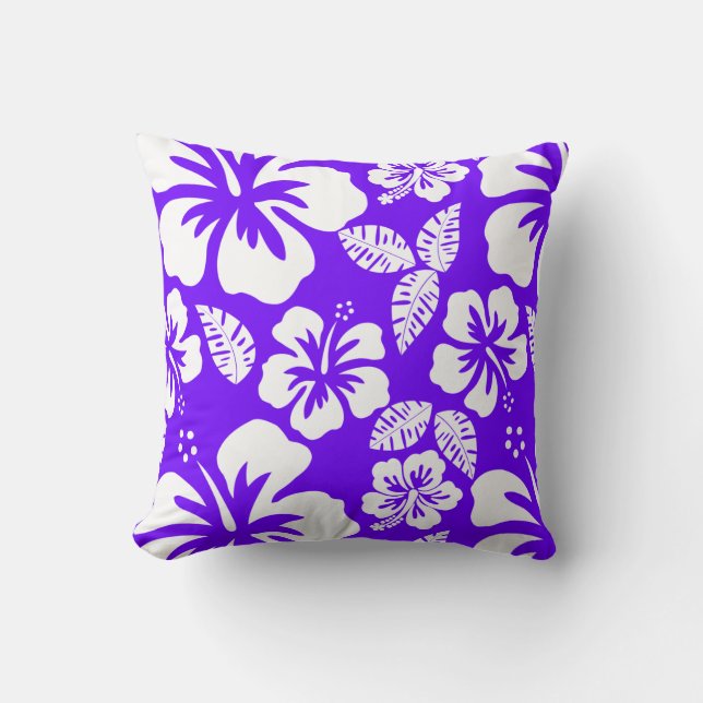 Coussin Indigo, Hibiscus Tropical Hawaïen Violet (Recto)