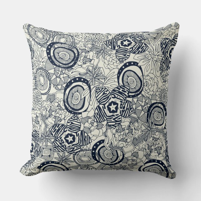 Coussin indigo ivoire succulent (Recto)