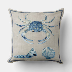 Coussin Indigo Ocean Blue Crab Turban Scallop Sea Shops
