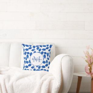 Coussin Indigo Royal Blue Watercolor Feuille Motif