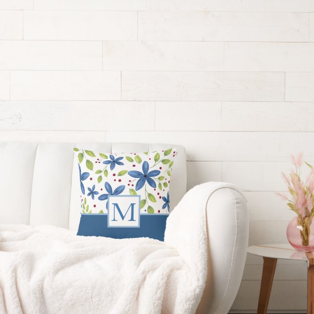 Coussin Indigo Watercolor Floral Bouquet Motif (Canapé)