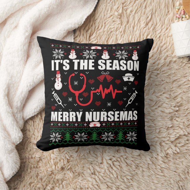 Coussin Infirmière à pull de Noël (Couverture)