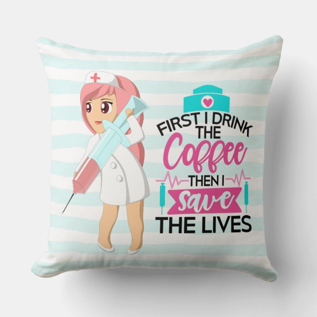 Coussin Infirmière amusante qui dit avec une grande aiguil (Recto)