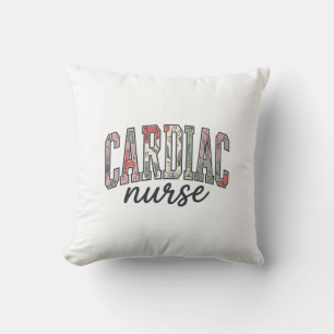 Coussin Infirmière cardiaque à motif floral et lettrage un