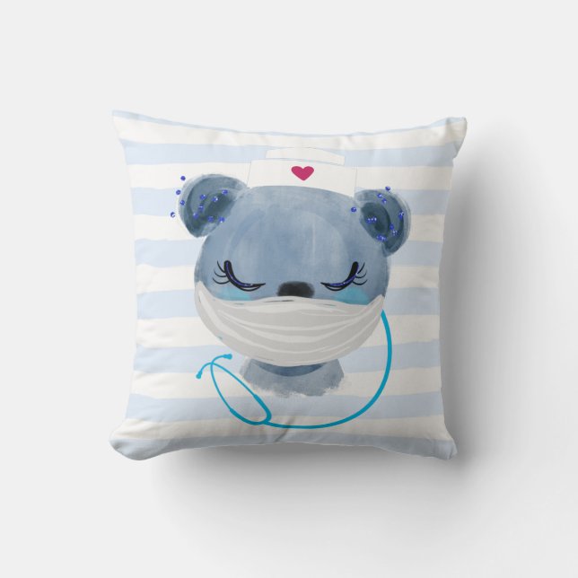 Coussin Infirmière de l'ours mignonne portant un Masque Mé (Recto)