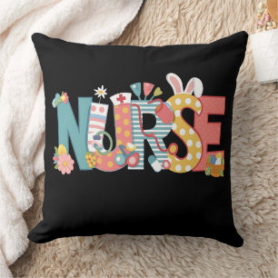 Coussin Infirmière de Pâques Stéthoscope Lapin Œufs
