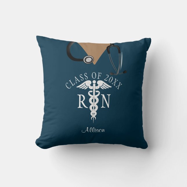 Coussin Infirmière diplômée Blue Scrub Top Personnalisé (Recto)