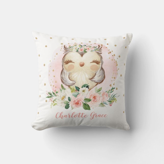 Coussin Infirmière féminine de la Chouette florale d'or de (Recto)
