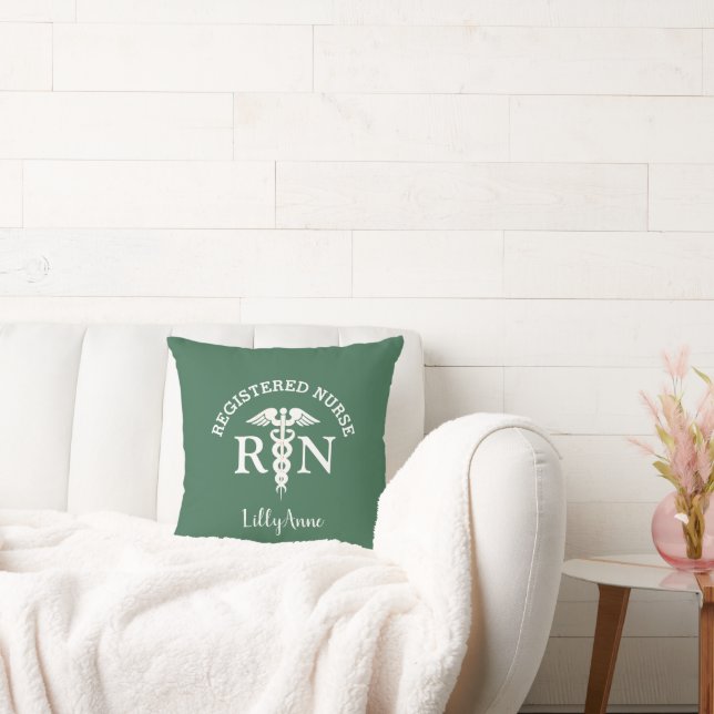 Coussin Infirmière inscrite RN Green White Nom du diplôme (Canapé)
