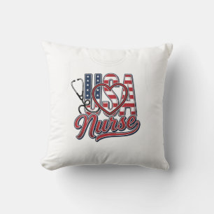 Coussin Infirmière Patriotique USA Cœur Stéthoscope Chemis